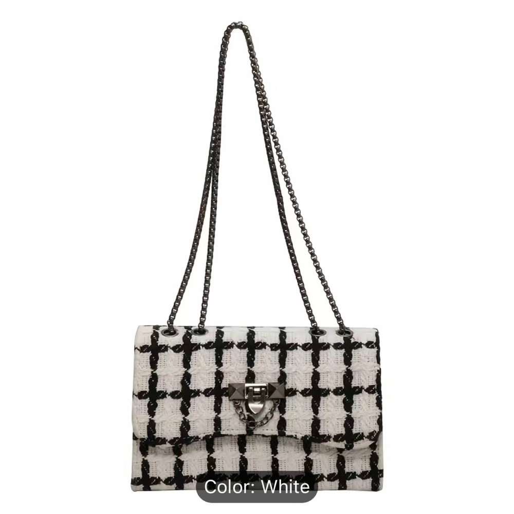Brand New Tweed Crossbody Colorblock Plaid Handbag - Picture 4 of 12